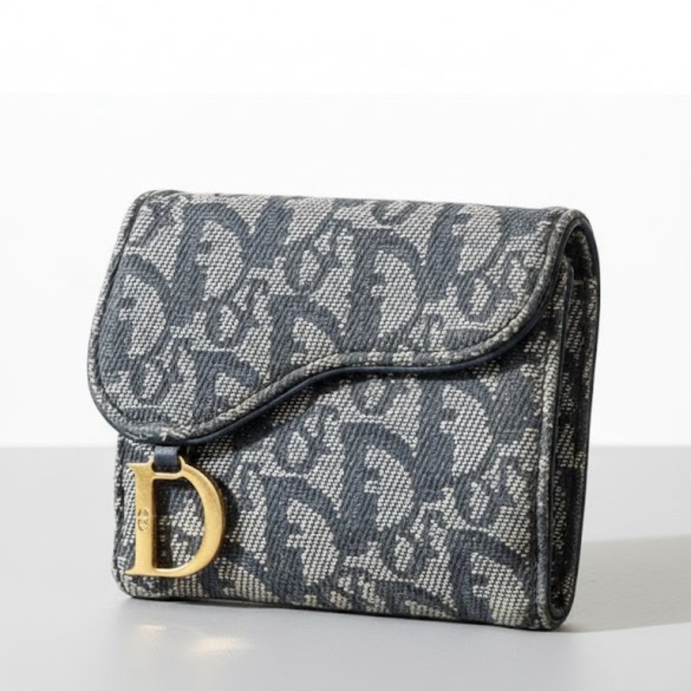 💙 Dior Saddle Lotus Wallet - Blue Oblique Canvas
